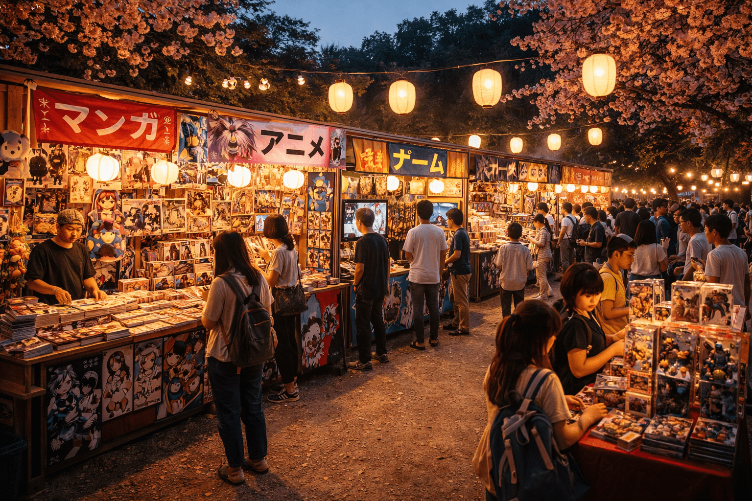 Stand de produits japonais avec lanternes et visiteurs – Festival Culture JAP